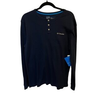 NWT Columbia Mens Navy Blue Waffle Knit Thermal Henley Lg Sleeve Shirt Med.